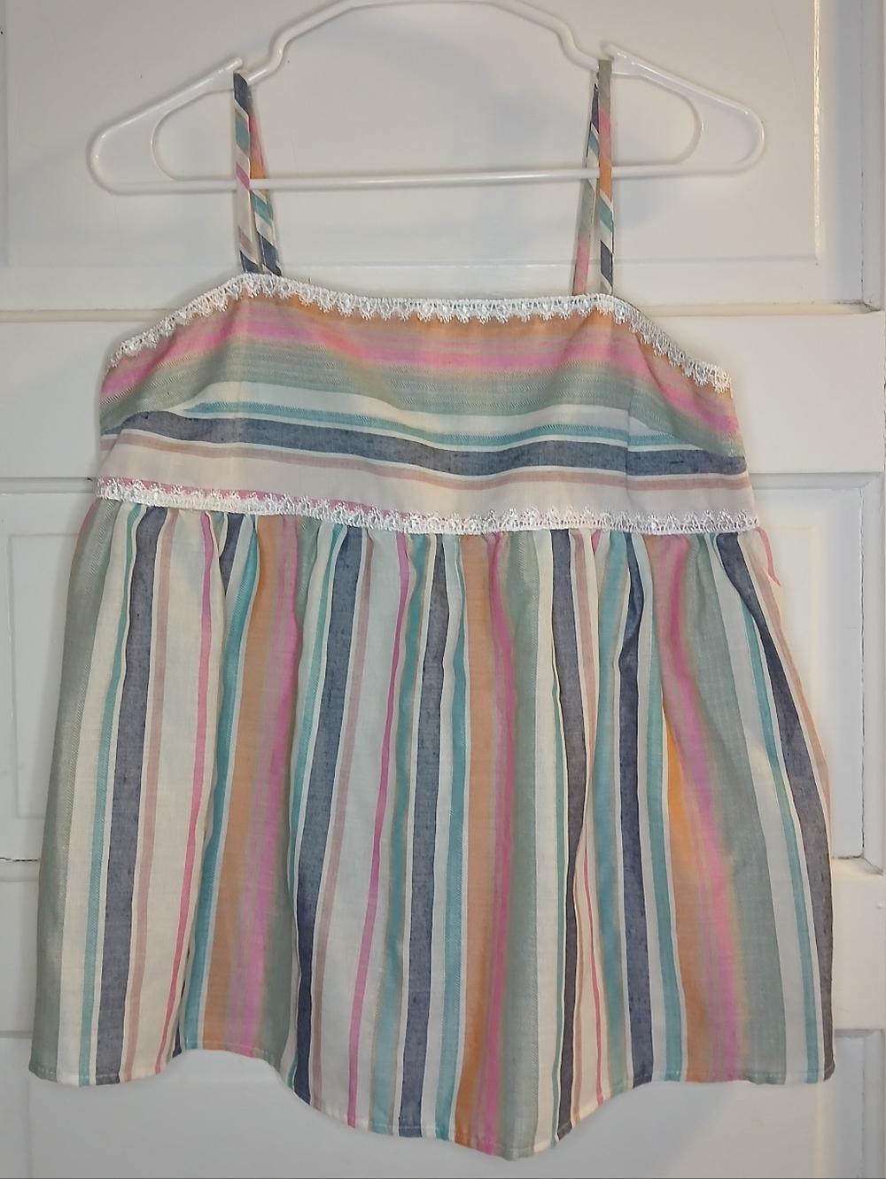 Shein Women’s Size L Striped Smocked Cami Top Pastel Boho Adjustable Straps
